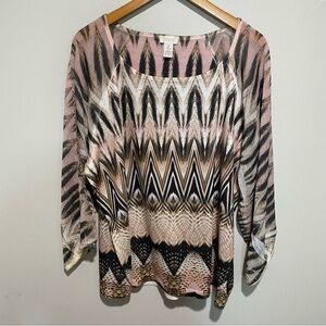 Chico's Women’s Zigzag Patterned Blouse in Black, Cream, and Tan‎ Size 2